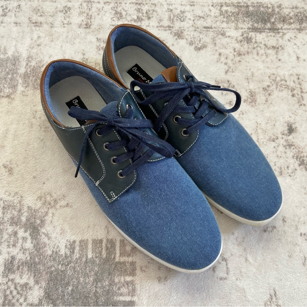 Men’s Bruno Marc Black, Blue Canvas Shoes with Brown Trim Size‎ 11